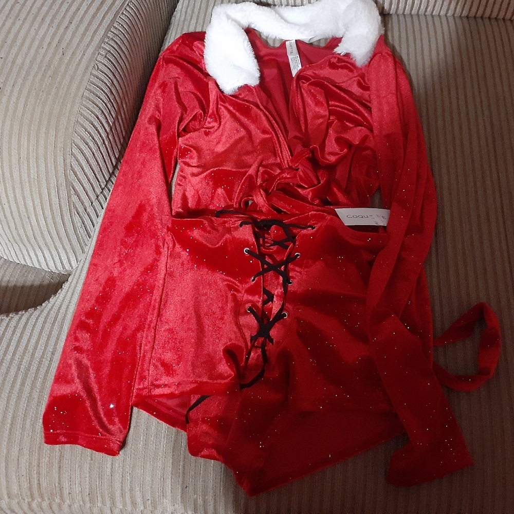 Red long sleeve Crop top and High waisted shorts (top OS/XLG shorts OS)
